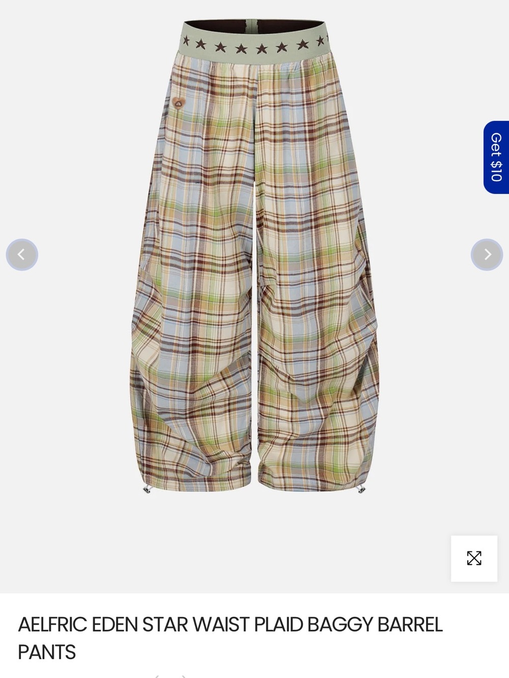 NWT Aelfric Eden Star Waist Plaid Baggy
